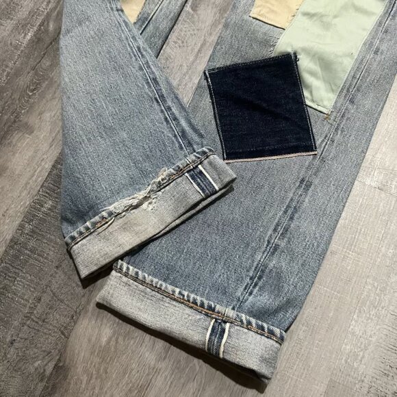 VTG 70s Levis 501 Patchwork Selvedge Hippie Patched USA Custom Denim USA Jeans - Picture 3 of 4